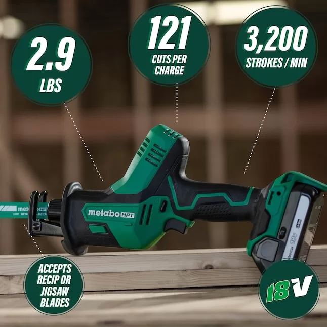 Metabo HPT Reciprocating Saw CR18DAQ4M MultiVolt 18-volt Variable Speed Cordless | One-Handed Design (Tool Only) - Image 2