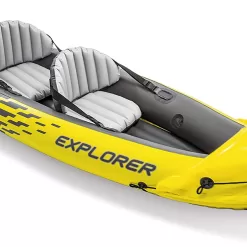 Explorer K2 Kayak, 2-Person Inflatable Kayak Set with Aluminum Oars and High Output Air Pump