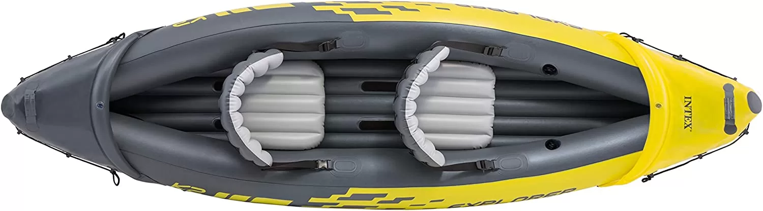 Explorer K2 Kayak, 2-Person Inflatable Kayak Set with Aluminum Oars and High Output Air Pump