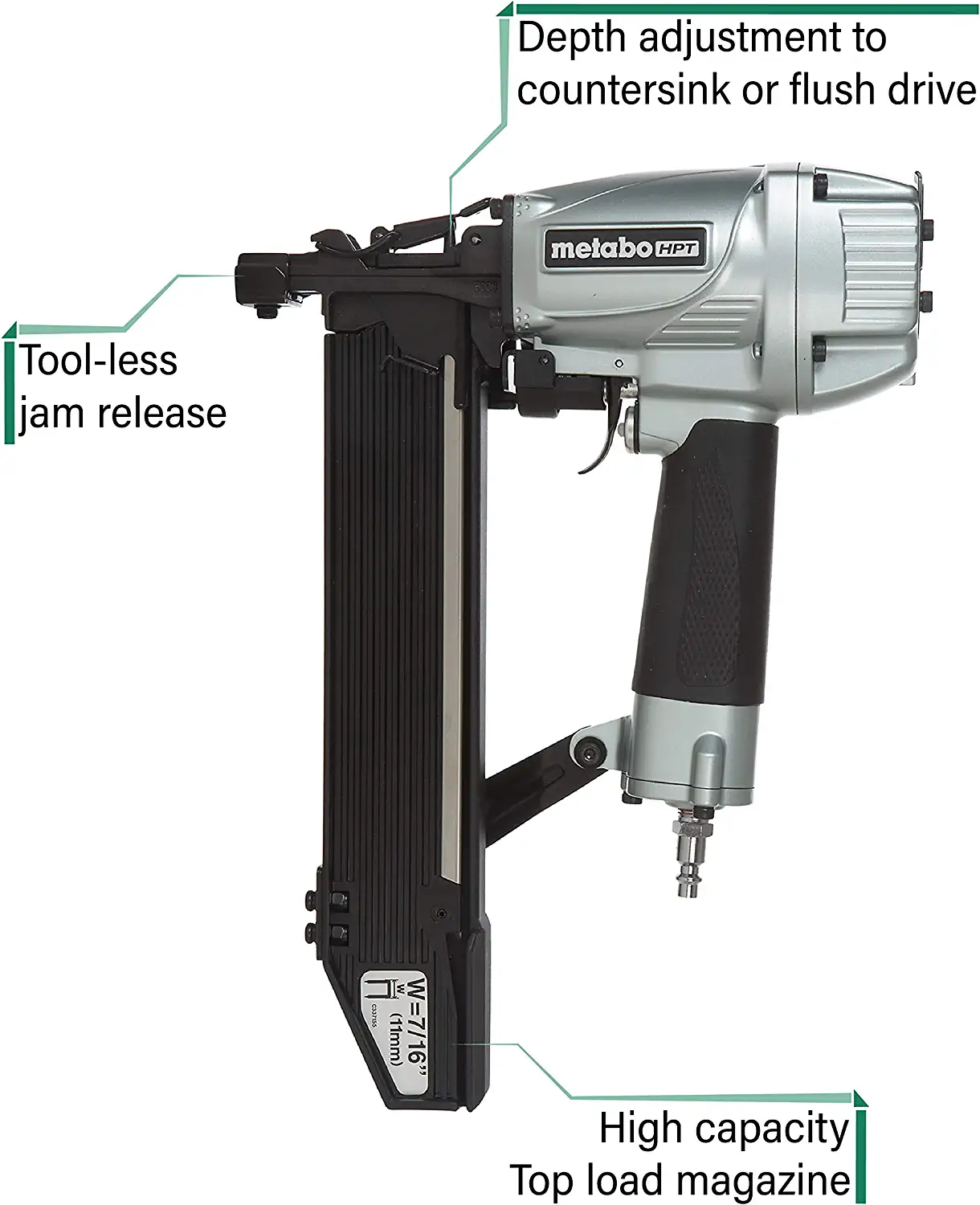 Metabo HPT N5008AC2M 16-Gauge 7/16-in Medium Crown Construction Stapler, Pneumatic - Image 2