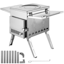 VEVOR Tent Wood Stove 17.5x14.7x10.6 inch, 304 Stainless Steel with Folding Pipe, Portable Wood Stove 95.7 inch Total Height for Camping