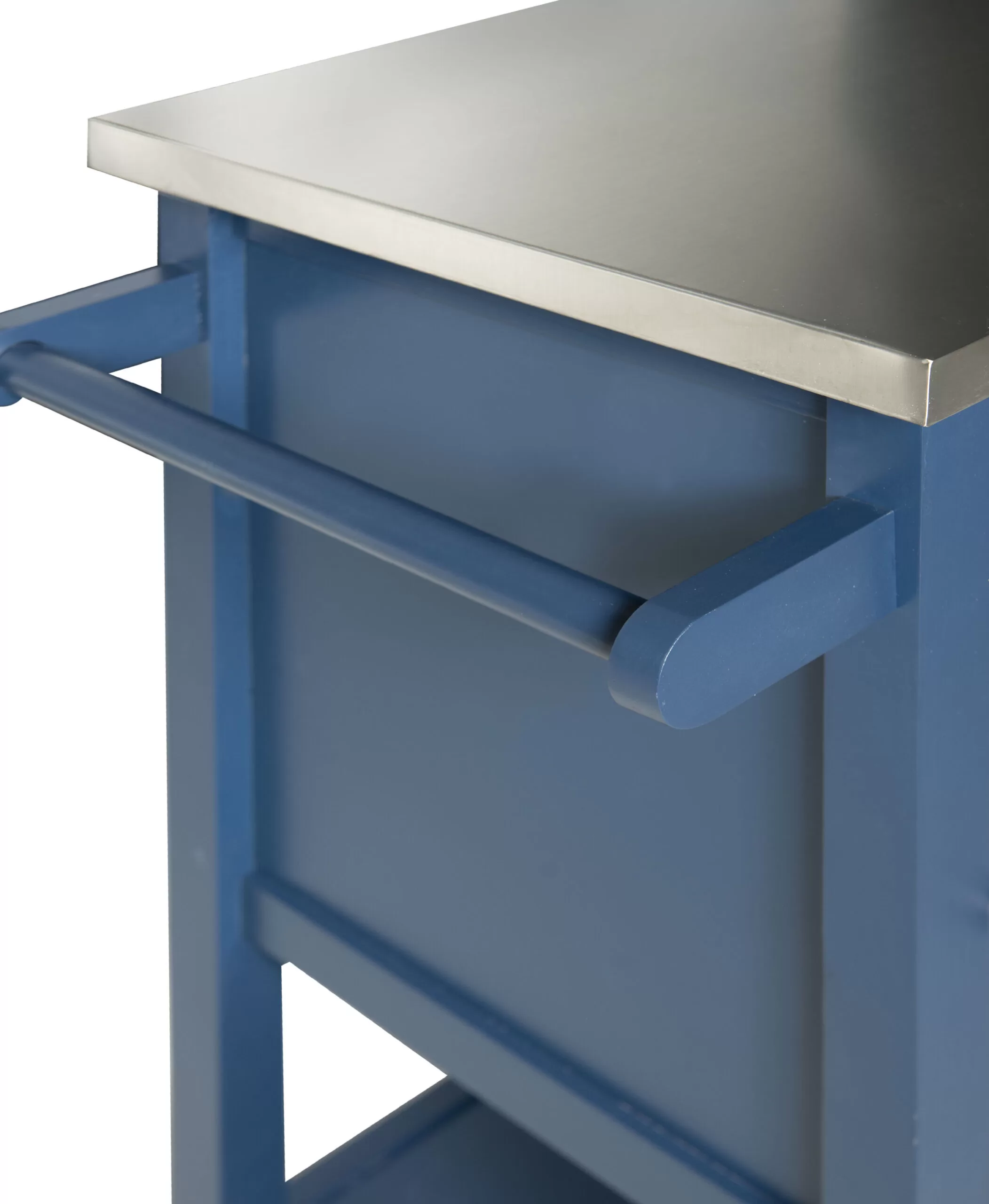 Linon Blue Wood Base with Stainless Steel Metal Top Rolling Kitchen Cart (25.5-in x 17.99-in x 36.02-in) - Image 2