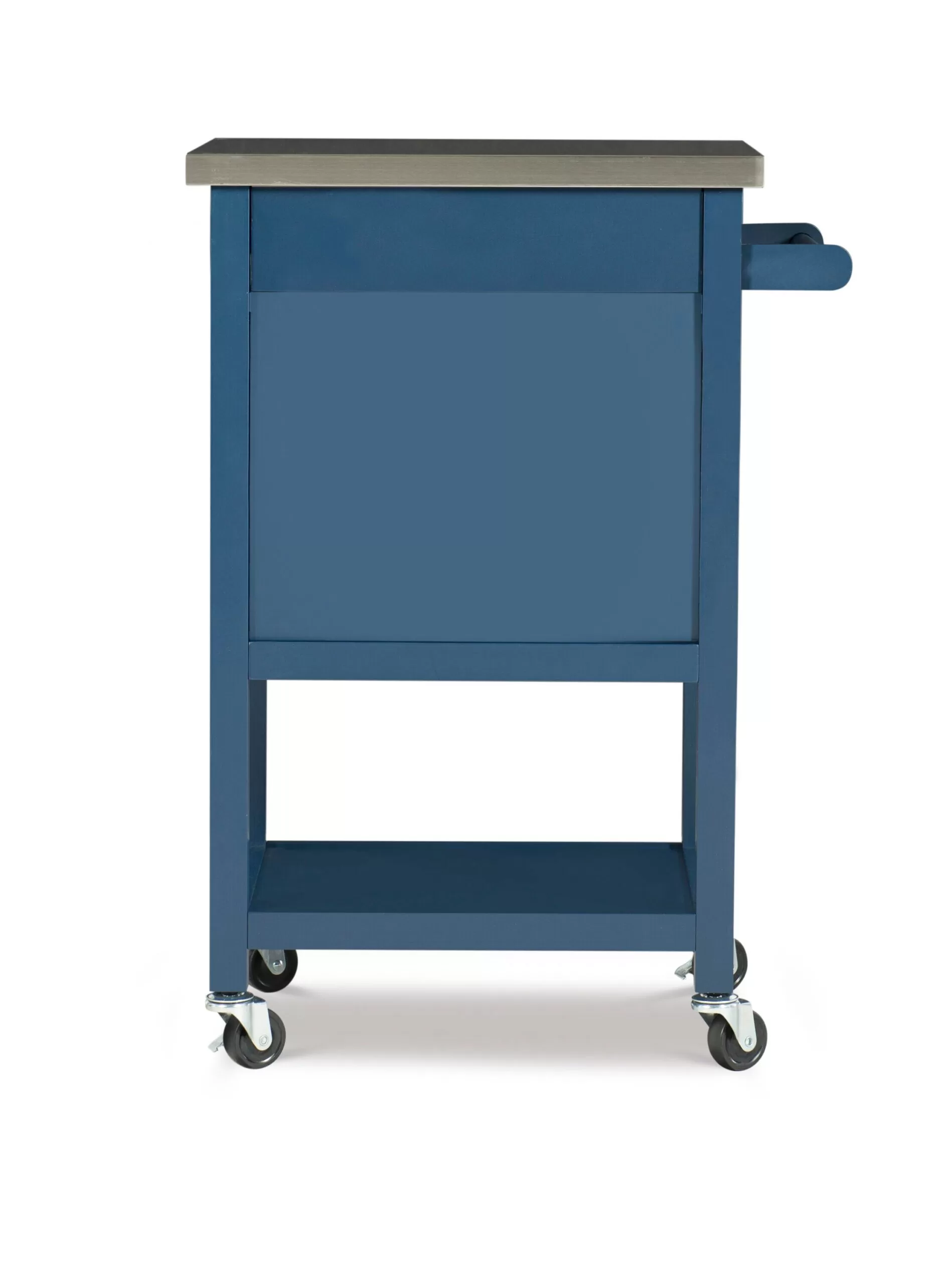Linon Blue Wood Base with Stainless Steel Metal Top Rolling Kitchen Cart (25.5-in x 17.99-in x 36.02-in) - Image 5