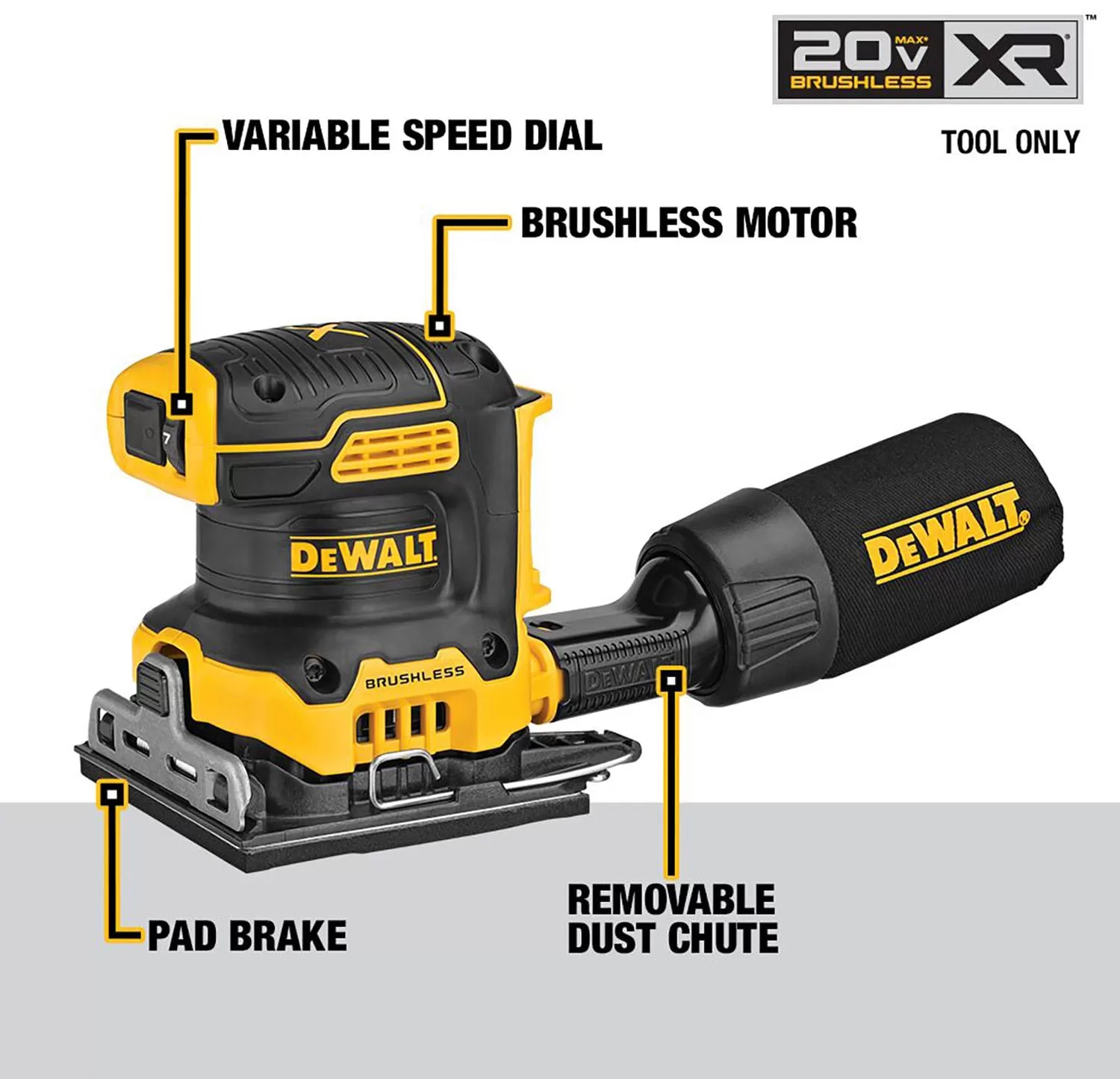 DEWALT DCW200B XR 20 Max 20-Volt Brushless Cordless Variable Speed Sheet Sander with Dust Management - Image 2