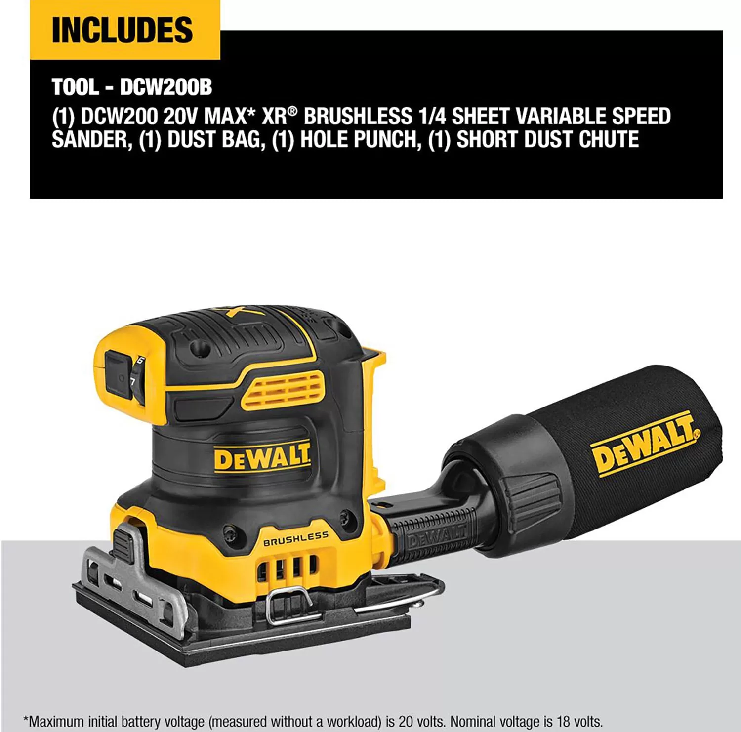 DEWALT DCW200B XR 20 Max 20-Volt Brushless Cordless Variable Speed Sheet Sander with Dust Management - Image 3