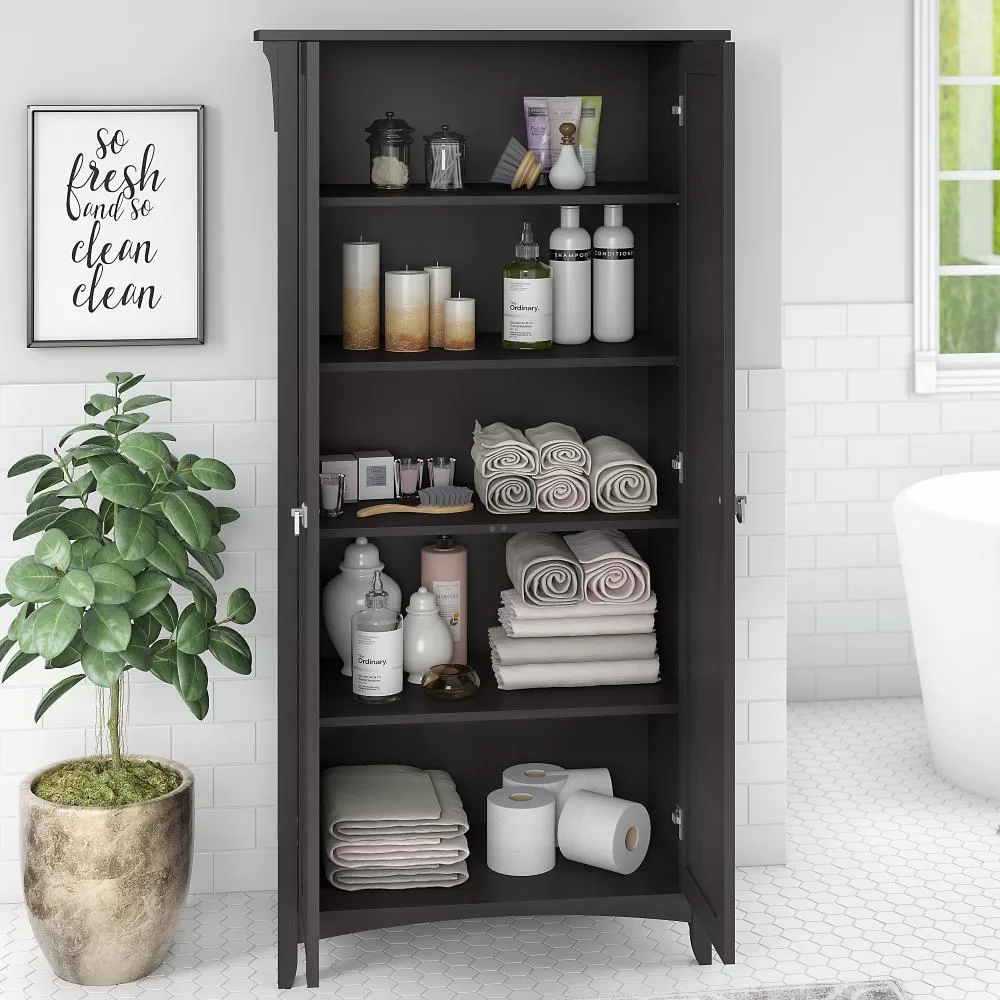 Bush Furniture Salinas 31.5-in W x 62.95-in H Wood Composite Vintage Black Freestanding Utility Storage Cabinet - Image 3
