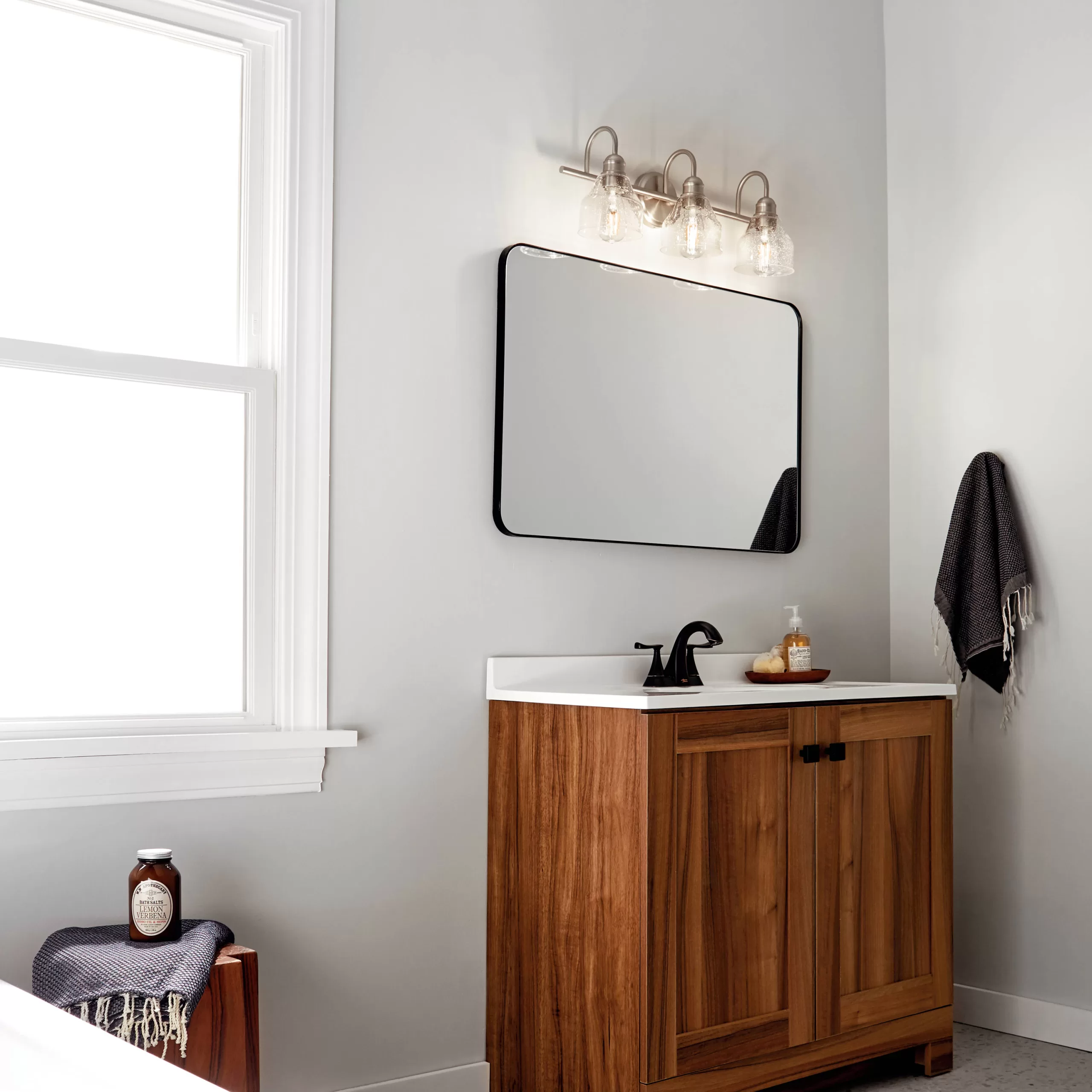 Kichler Avery 24-in 3-Light Brushed Nickel Farmhouse Vanity Light - Image 3