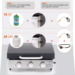 MF Studio 22-Inch Tabletop Griddle Portable Propane Gas Griddle with 3 Burners - Black