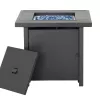 28 in. Outdoor Propane Fire Pit Slat Tabletop with Glass Stone