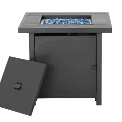 28 in. Outdoor Propane Fire Pit Slat Tabletop with Glass Stone