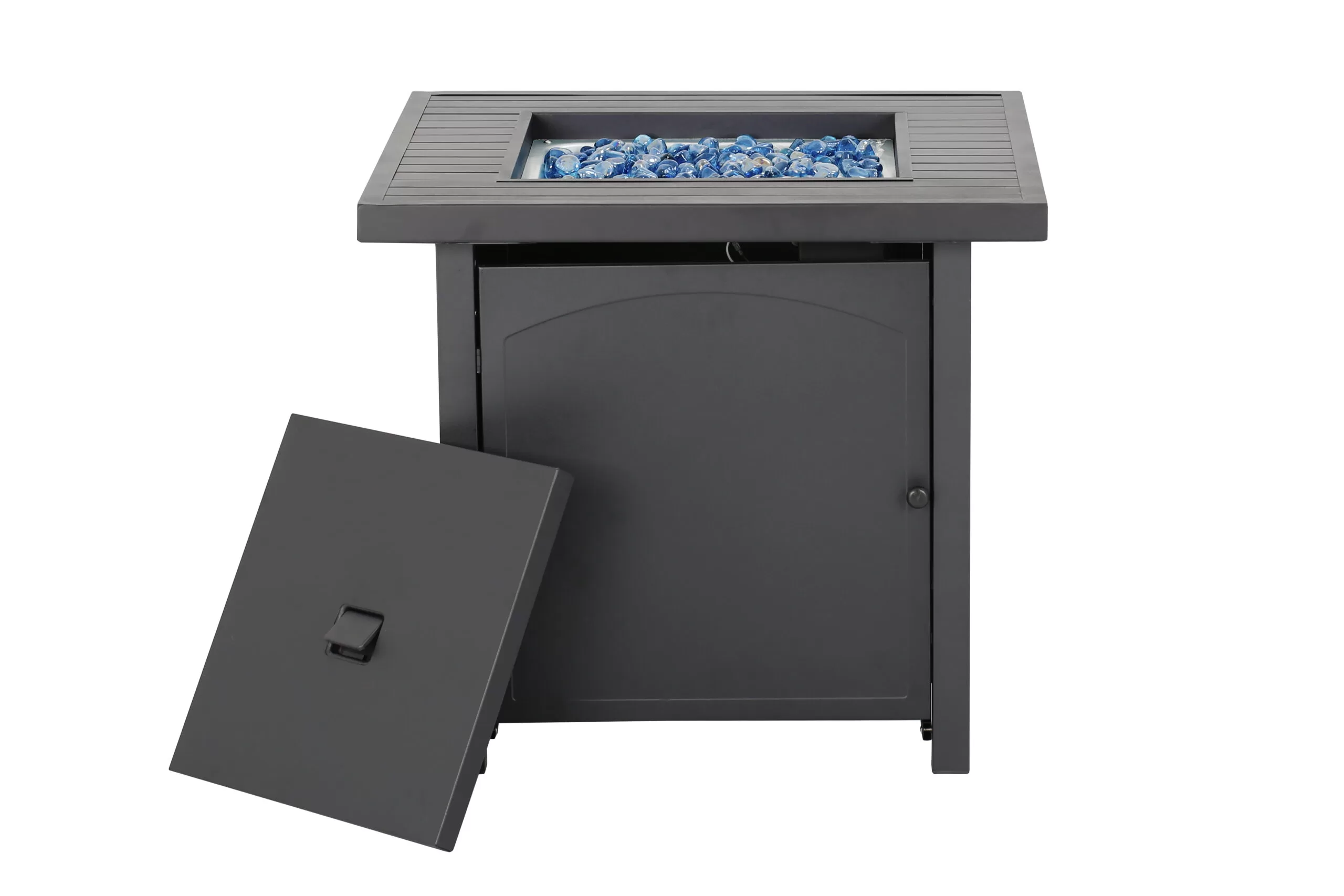 28 in. Outdoor Propane Fire Pit Slat Tabletop with Glass Stone