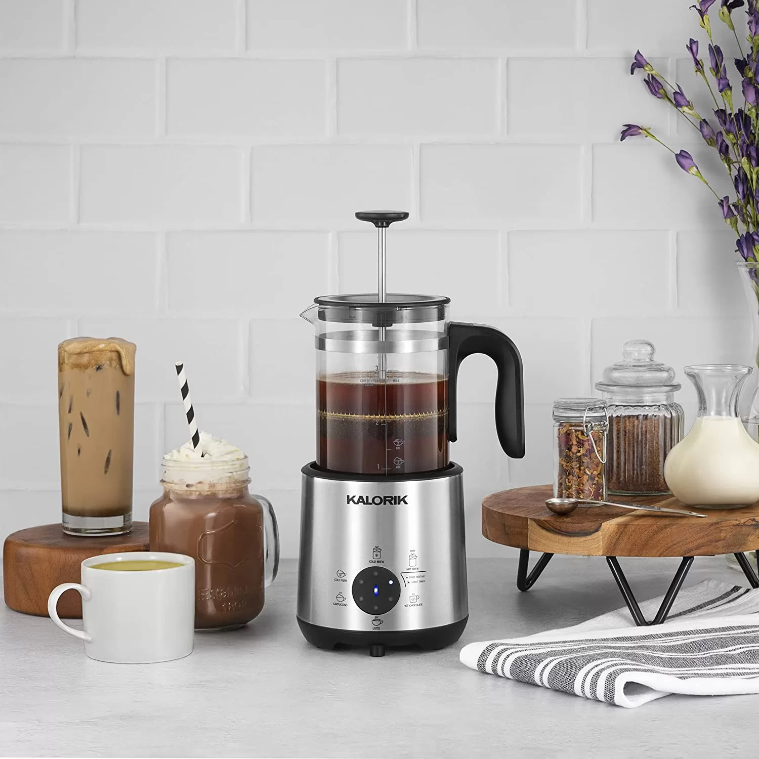Kalorik Bartista, French Press Coffee Maker Milk Frother 8 in 1 Multi-Use, Stainless Steel - Image 9