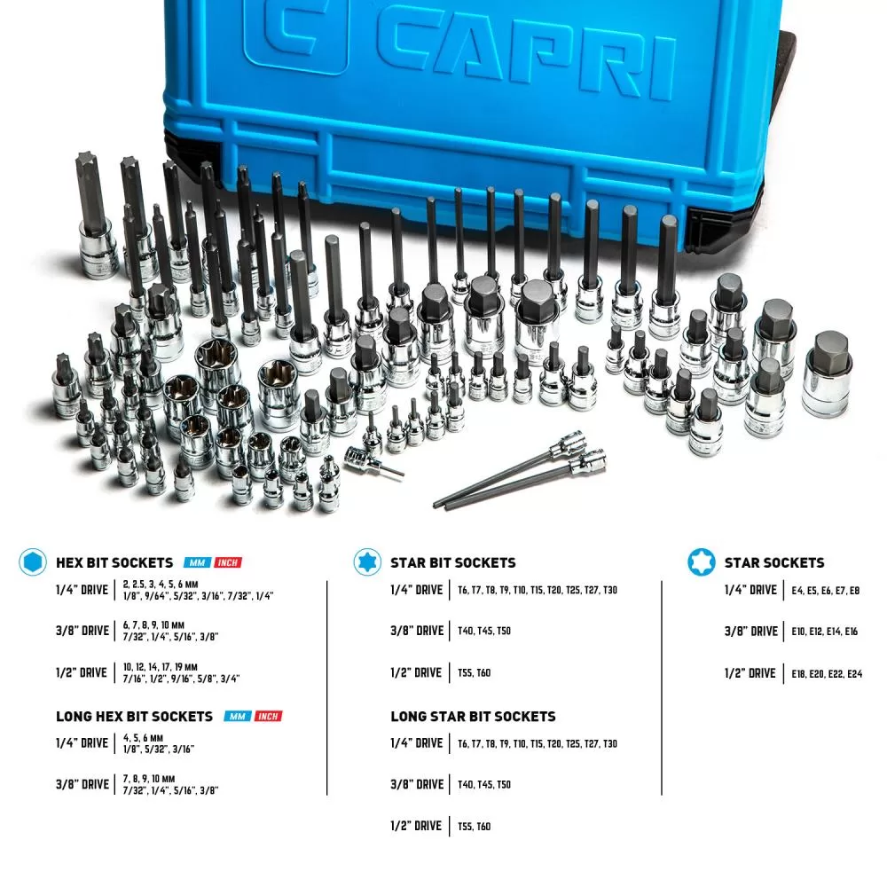 Capri Tools 88-Piece Set Drive Set Hex; Torx Bit Standard (SAE) and Metric Combination Driver Socket Set - Image 5