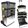 Fleming Supply 3-Part Metal Tool Box on Wheels, Silver 22.25-in 2-Drawer Silver Steel Wheels Tool Box