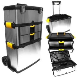 Fleming Supply 3-Part Metal Tool Box on Wheels, Silver 22.25-in 2-Drawer Silver Steel Wheels Tool Box