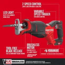 Alternative view of CRAFTSMAN V20 20-volt Max Variable Speed Brushless Cordless Reciprocating Saw (Tool Only)