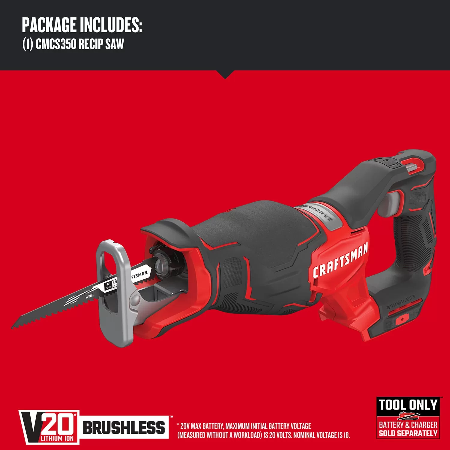 CRAFTSMAN V20 20-volt Max Variable Speed Brushless Cordless Reciprocating Saw (Tool Only) - Image 3