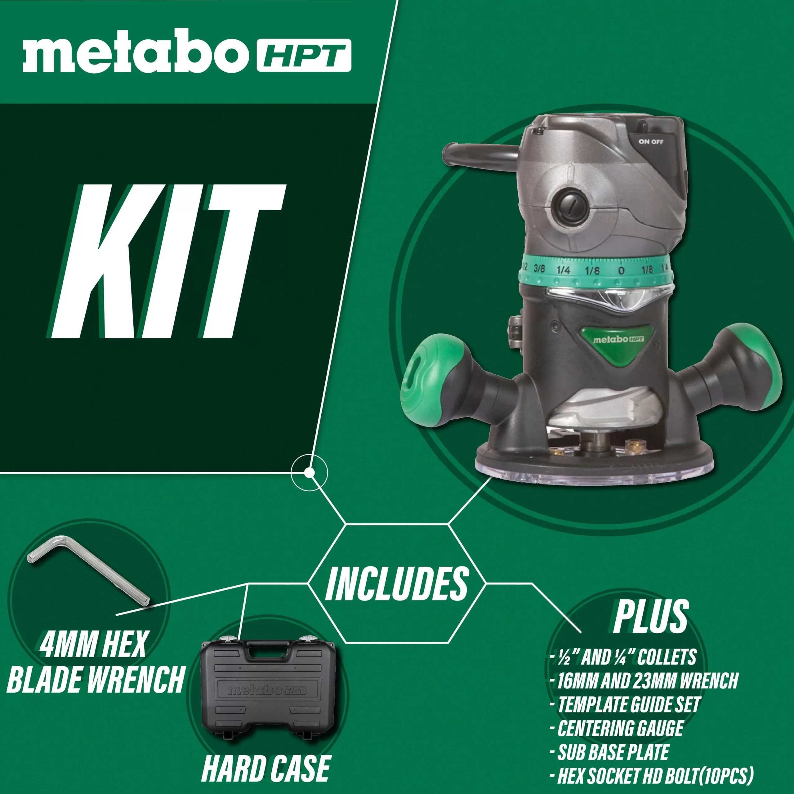 Metabo HPT 1/4-in and 1/2-in 2.25-HP Variable Speed Combo Fixed/Plunge Corded Router Hard Case (Tool Only) - Image 9