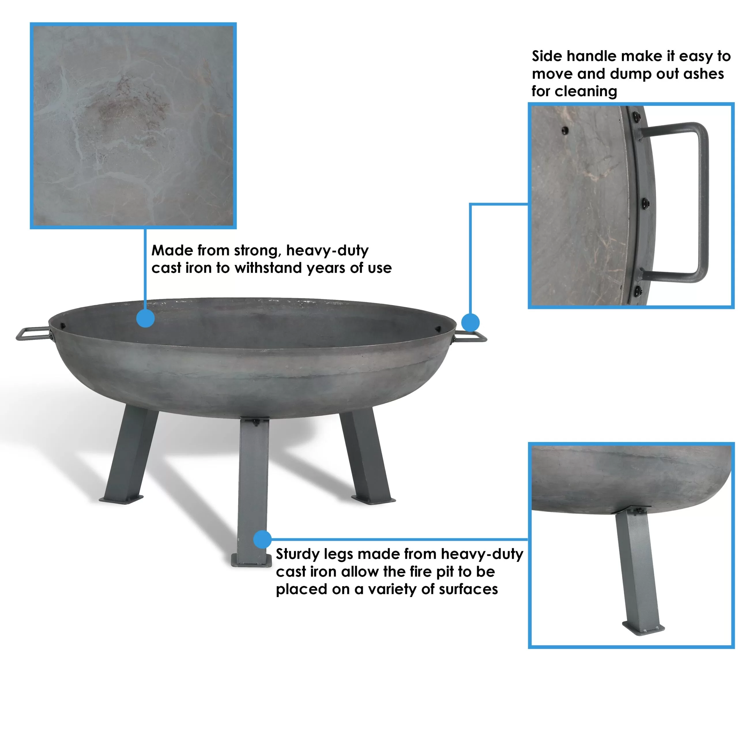 Sunnydaze Decor 30-in W Silver Cast Iron Wood-Burning Fire Pit - Image 3