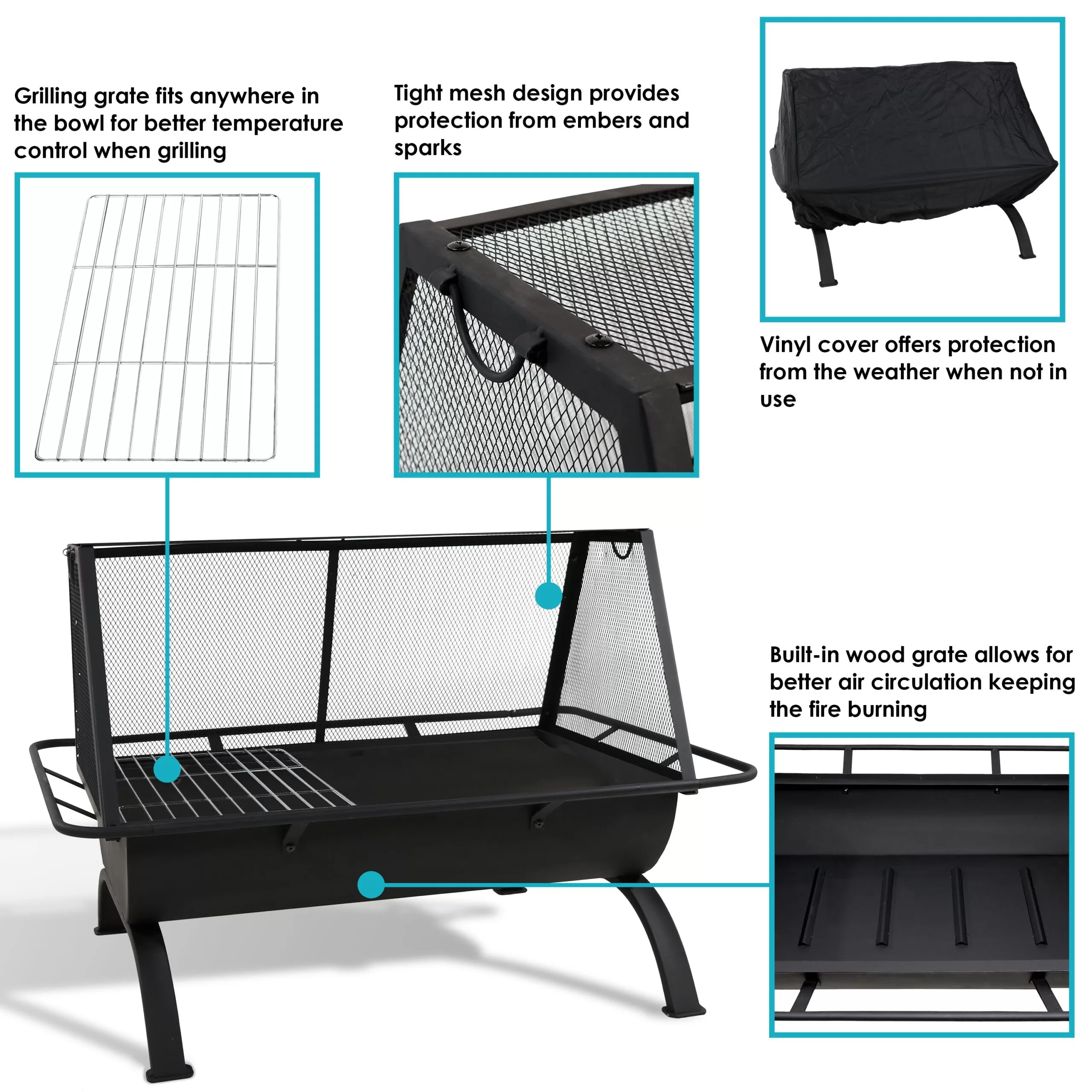 Sunnydaze Decor 27-in W Black Steel Wood-Burning Fire Pit - Image 6