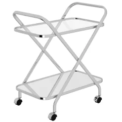 Worldwide Homefurnishings Chrome Metal Base with Glass Top Rolling Kitchen Cart (16.5-in x 26.5-in x 30.5-in)