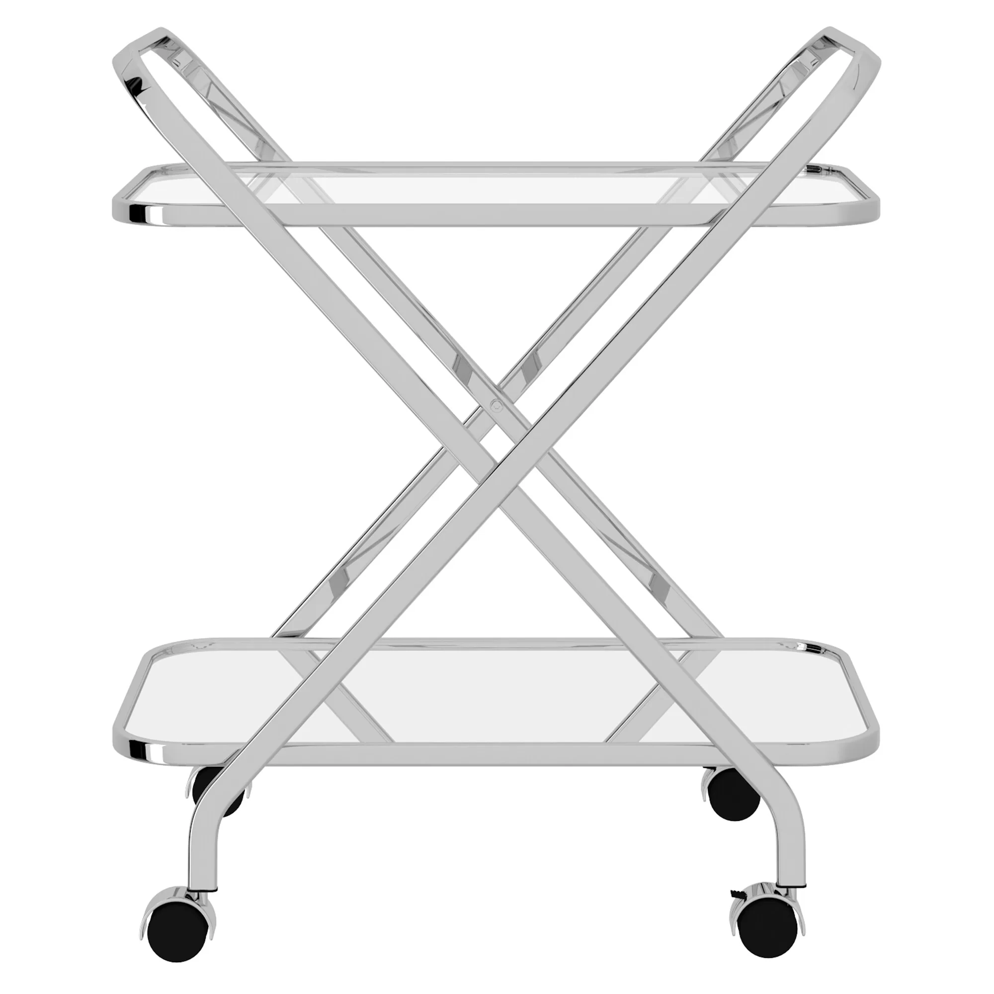 Worldwide Homefurnishings Chrome Metal Base with Glass Top Rolling Kitchen Cart (16.5-in x 26.5-in x 30.5-in) - Image 3