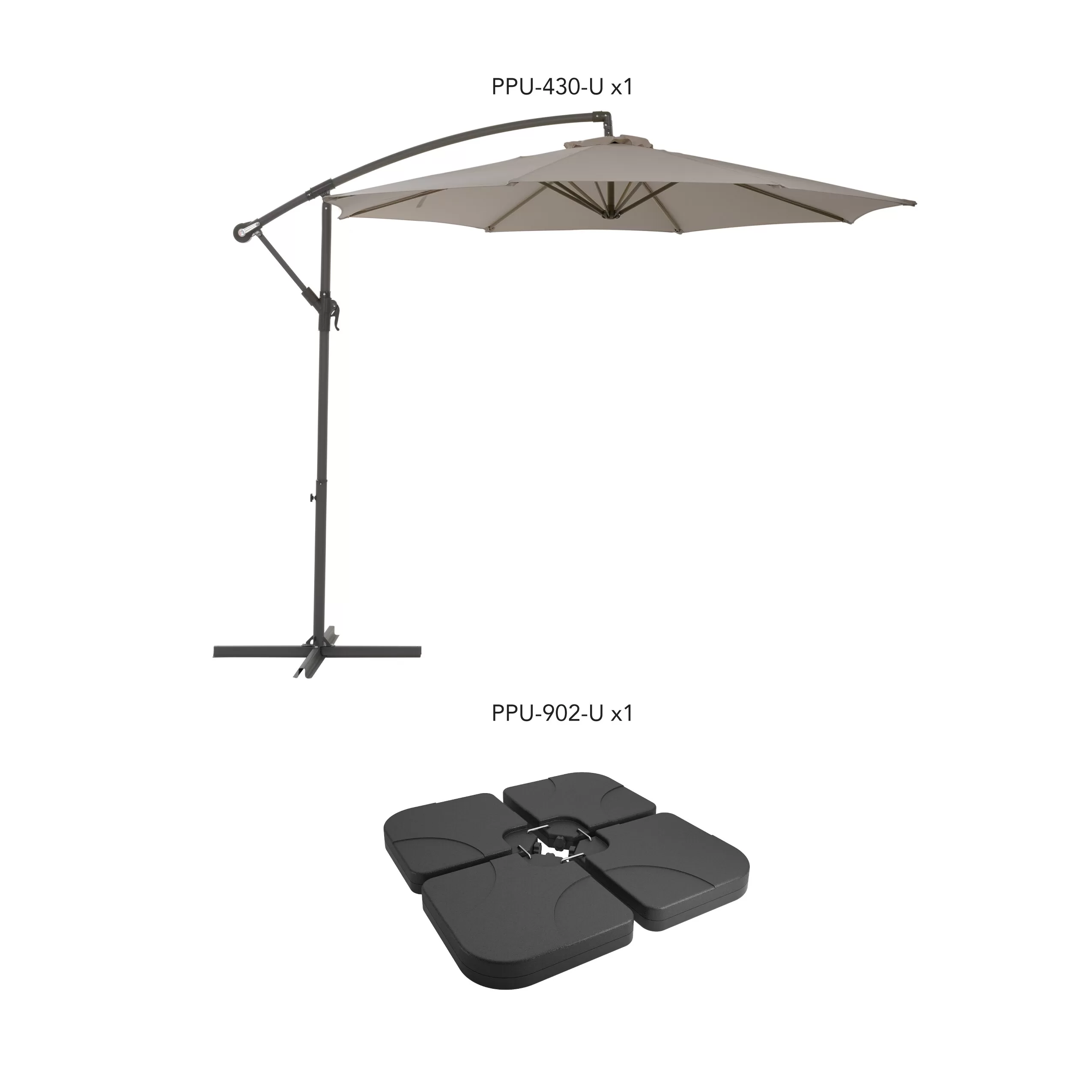 CorLiving 9.5-ft Solid/Sand Grey No-tilt Offset Patio Umbrella with Base - Image 3