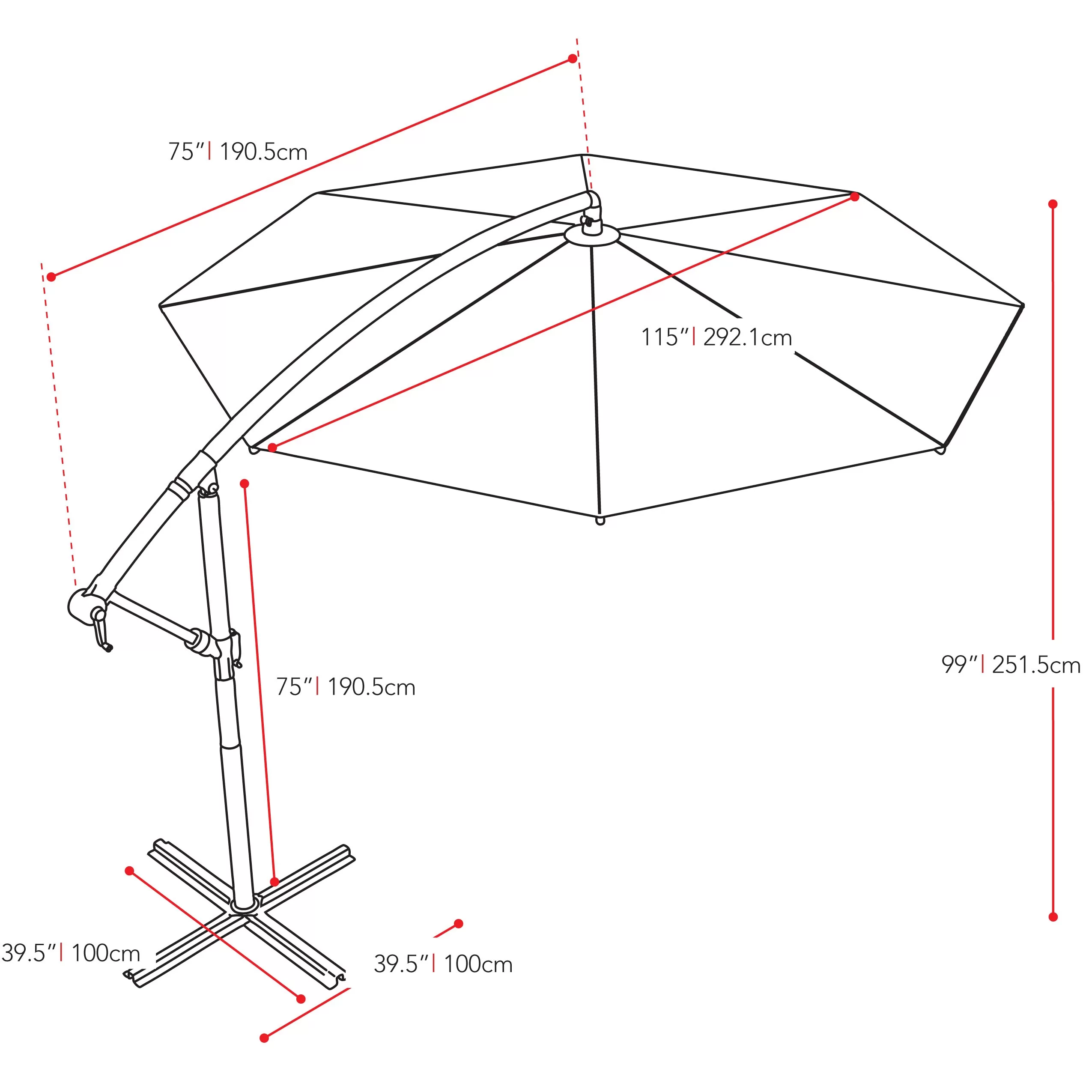 CorLiving 9.5-ft Solid/Sand Grey No-tilt Offset Patio Umbrella with Base - Image 7