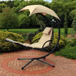 Alternative view of Sunnydaze Decor Black Metal Frame Stationary Chaise Lounge Chair(s) with Off-white Cushioned Seat