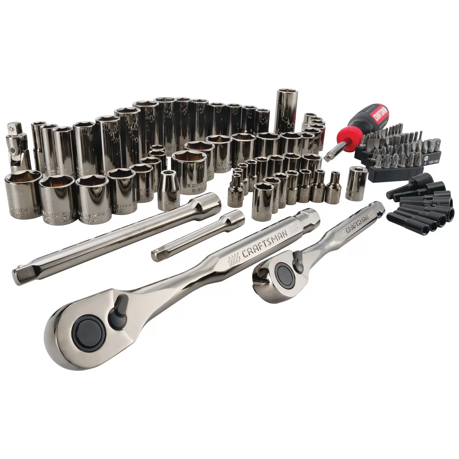 CRAFTSMAN 105-Piece Standard (SAE) and Metric Combination Gunmetal Chrome Mechanics Tool Set with Hard Case - Image 2
