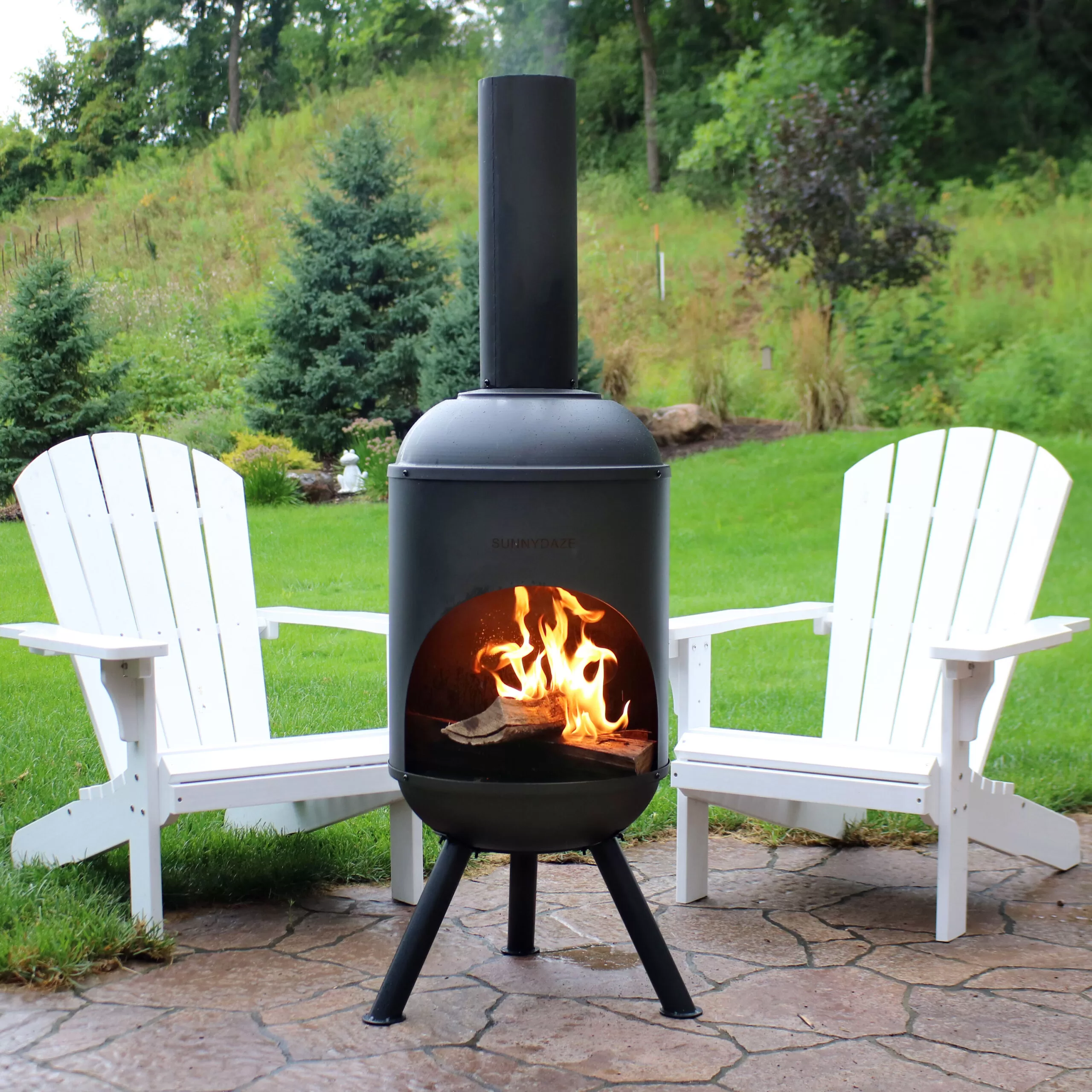 Sunnydaze RCM-LG765 Decor 60-in H x 19-in D x 22-in W Black Steel Chiminea - Image 2