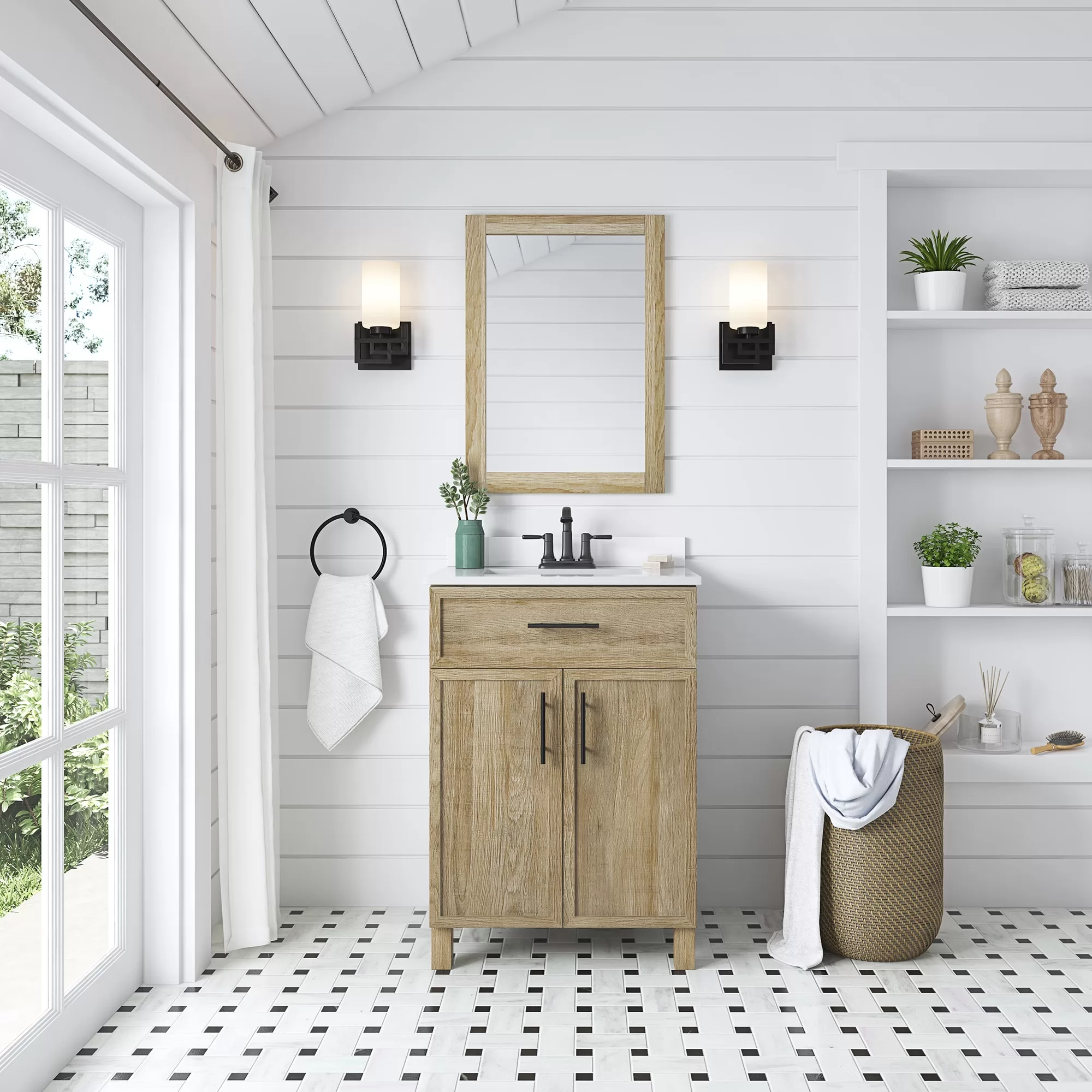 Style Selections Dolton 24-in Natural Oak Undermount Single Sink Bathroom Vanity with White Engineered Stone Top (Mirror Included) - Image 6