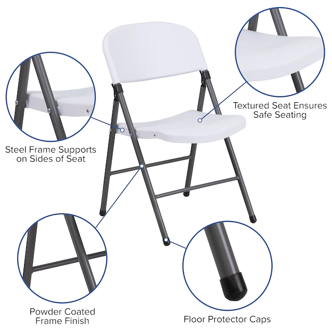 Flash Furniture 6-Pack Granite White Standard Folding Chair with Solid Seat (Indoor) - Image 6