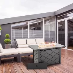 Outdoor Propane Fire Pit Table, 43 inch 60,000 BTU Auto-Ignition Outdoor Gas Fire Pit Tables with Glass Wind Guard, Lava Stone for Garden