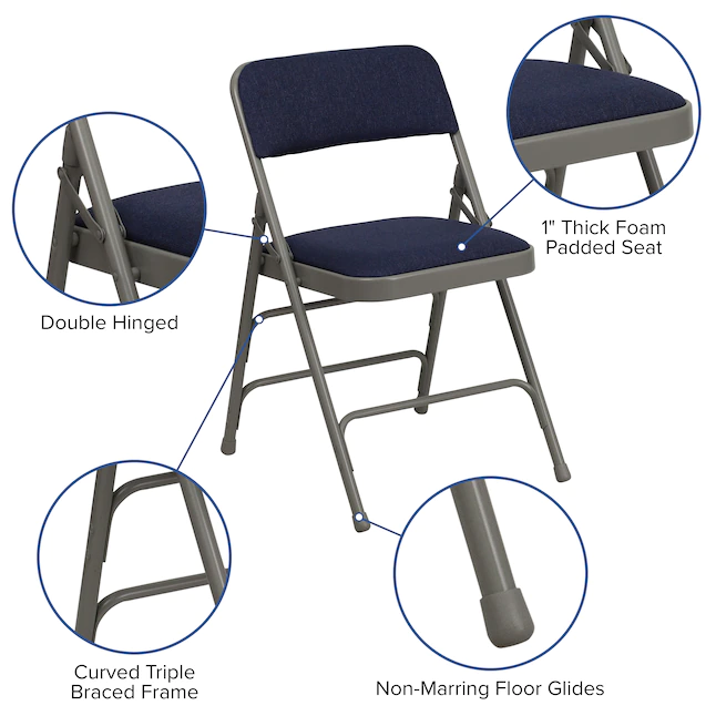 Flash Furniture Navy Fabric/Gray Frame Banquet Folding Chair with Upholstered Seat (Indoor) - Image 6