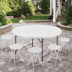 MoNiBloom 5 foot Bi-Fold Plastic Table, Foldable Round Indoor Outdoor Desk for Kitchen Party Wedding, White