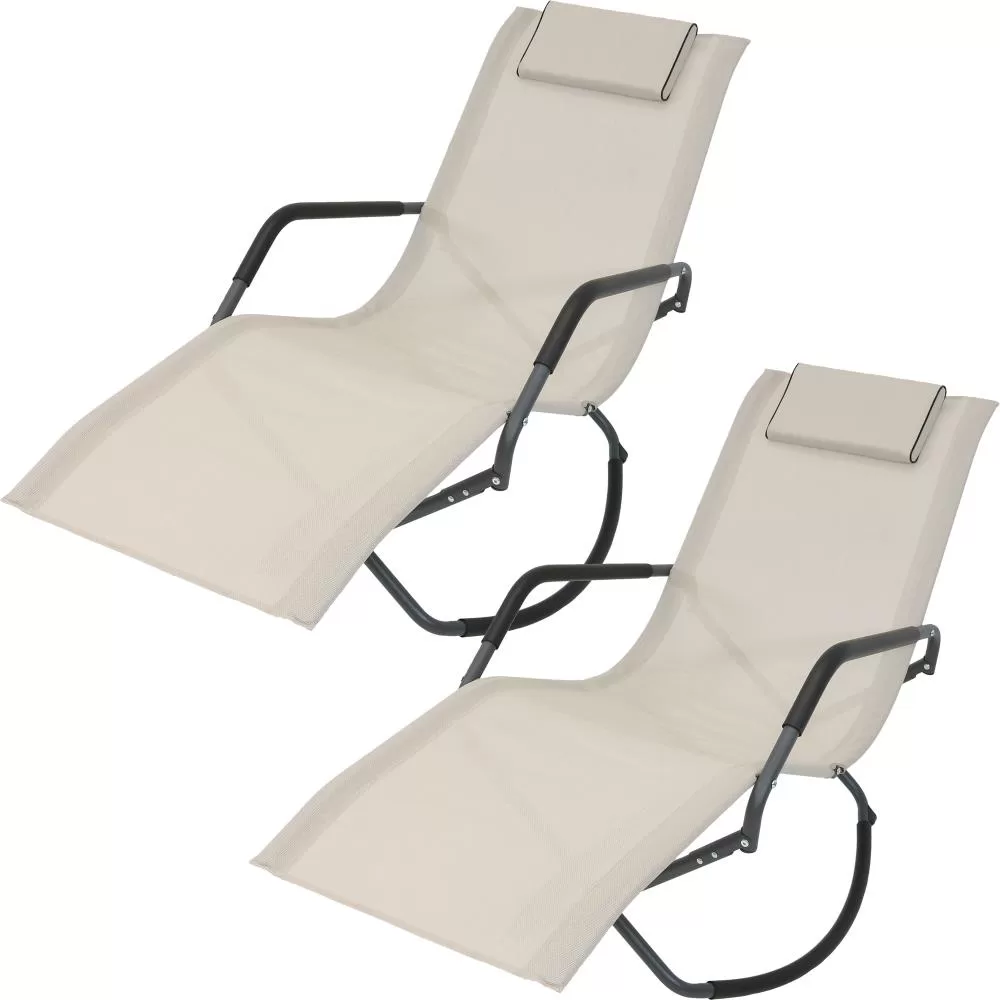 Sunnydaze Decor 2 Gray Metal Frame Chaise Lounge Chair(s) with Off-white Sling Seat