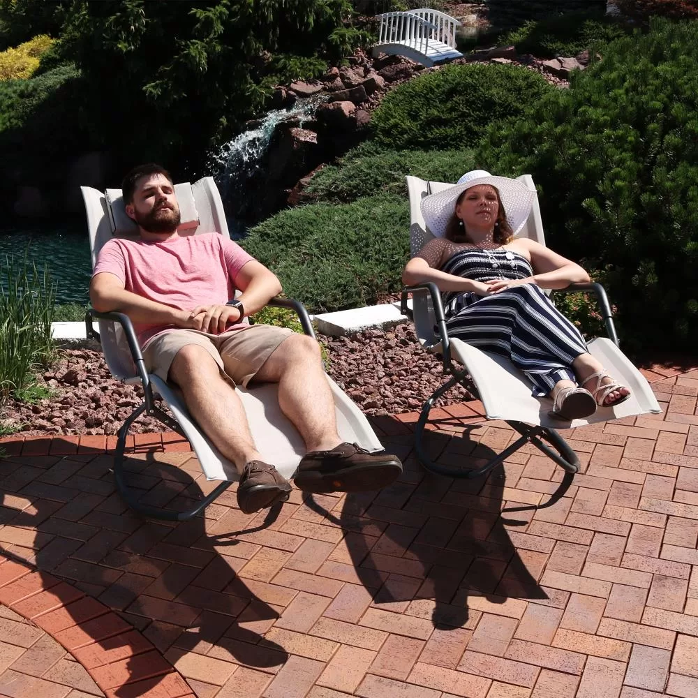 Sunnydaze Decor 2 Gray Metal Frame Chaise Lounge Chair(s) with Off-white Sling Seat - Image 2