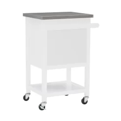 Linon White Wood Base with Stainless Steel Metal Top Rolling Kitchen Cart (25.5-in x 18-in x 36-in)