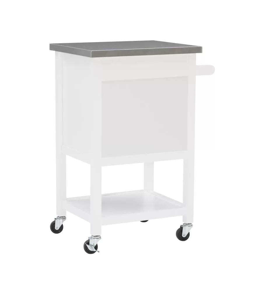 Linon White Wood Base with Stainless Steel Metal Top Rolling Kitchen Cart (25.5-in x 18-in x 36-in)
