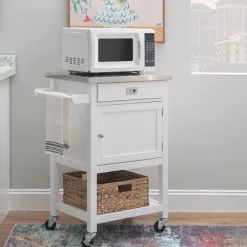 Alternative view of Linon White Wood Base with Stainless Steel Metal Top Rolling Kitchen Cart (25.5-in x 18-in x 36-in)