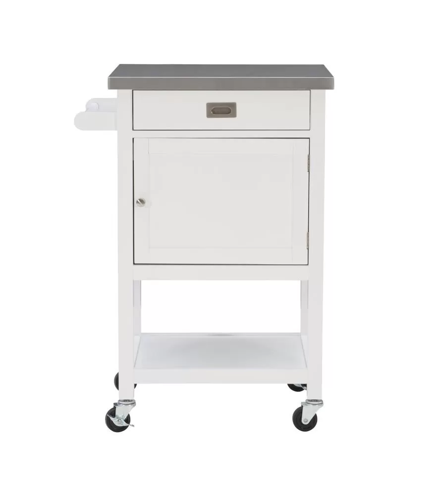 Linon White Wood Base with Stainless Steel Metal Top Rolling Kitchen Cart (25.5-in x 18-in x 36-in) - Image 3