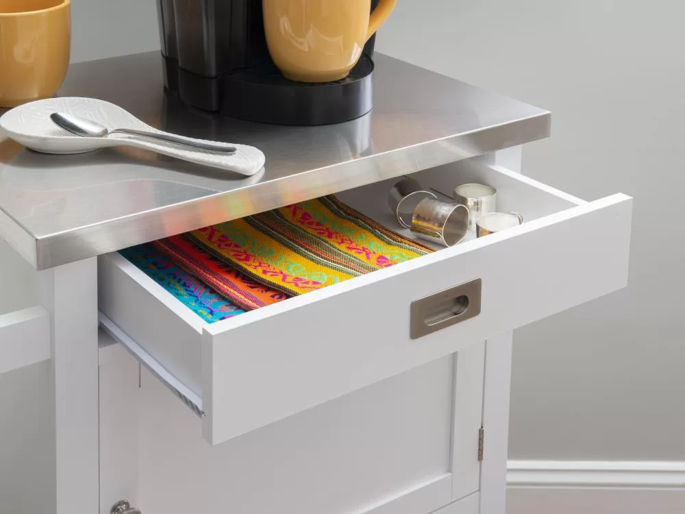 Linon White Wood Base with Stainless Steel Metal Top Rolling Kitchen Cart (25.5-in x 18-in x 36-in) - Image 4