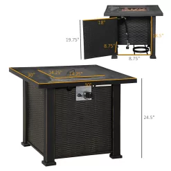 Outsunny 30 Inch Outdoor Propane Gas Fire Pit Table, 50,000 BTU Auto-Ignition Square Wicker-effect Gas Firepit, CSA Certification