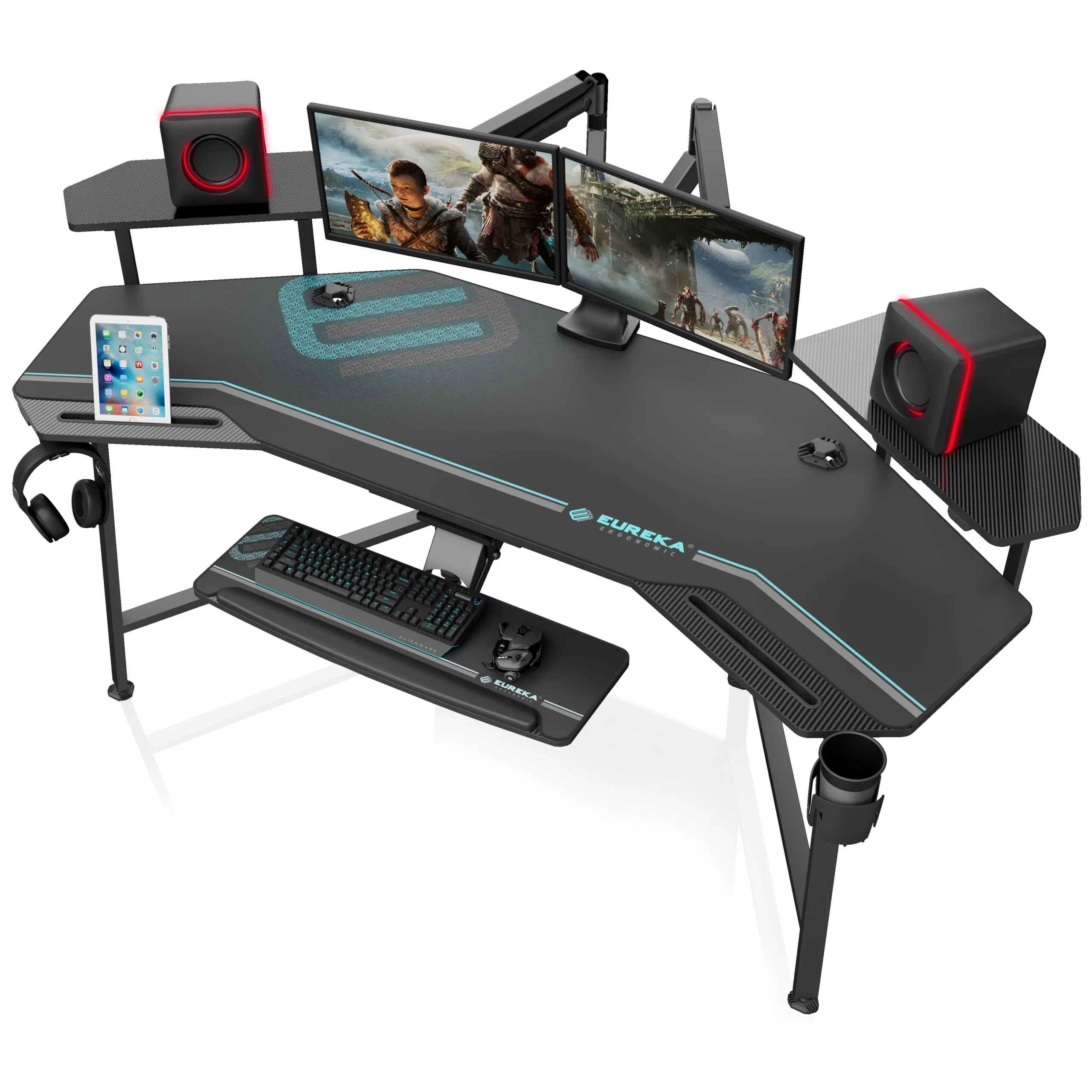 Eureka Ergonomic 72" Large Gaming Desk, Music Studio Desk with Keyboard Tray & RGB LED Light