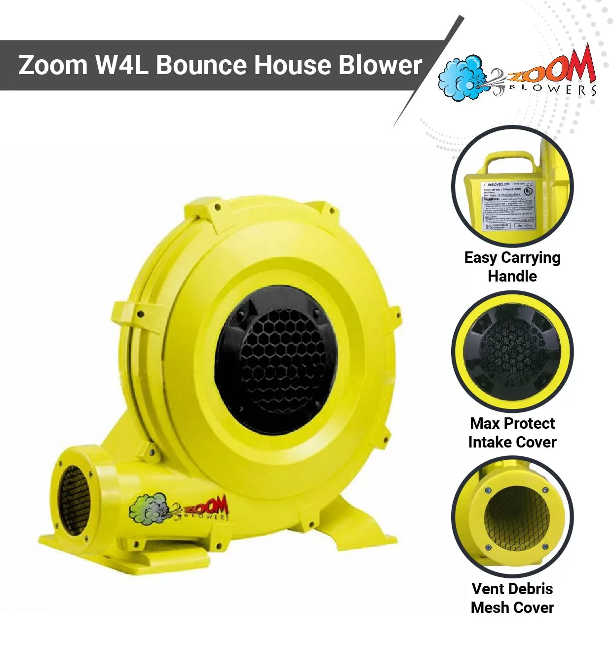 Zoom 1 HP Inflatable Bounce House Blower Air Pump Fan, W4L 750 Watt