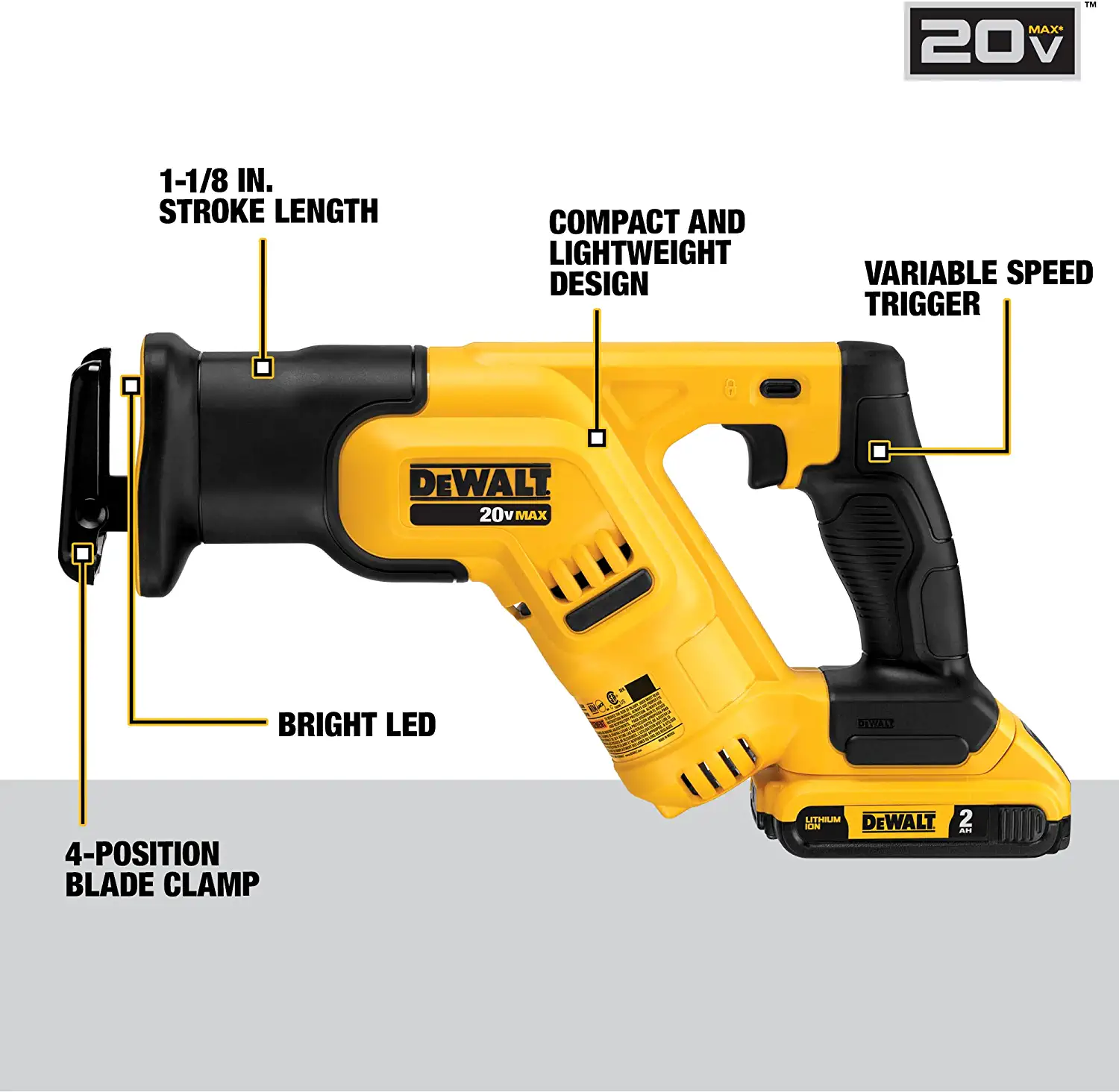 DEWALT Reciprocating Saw DCS387D1 20-volt Variable Speed Cordless (Charger Included and Battery Included) - Image 3