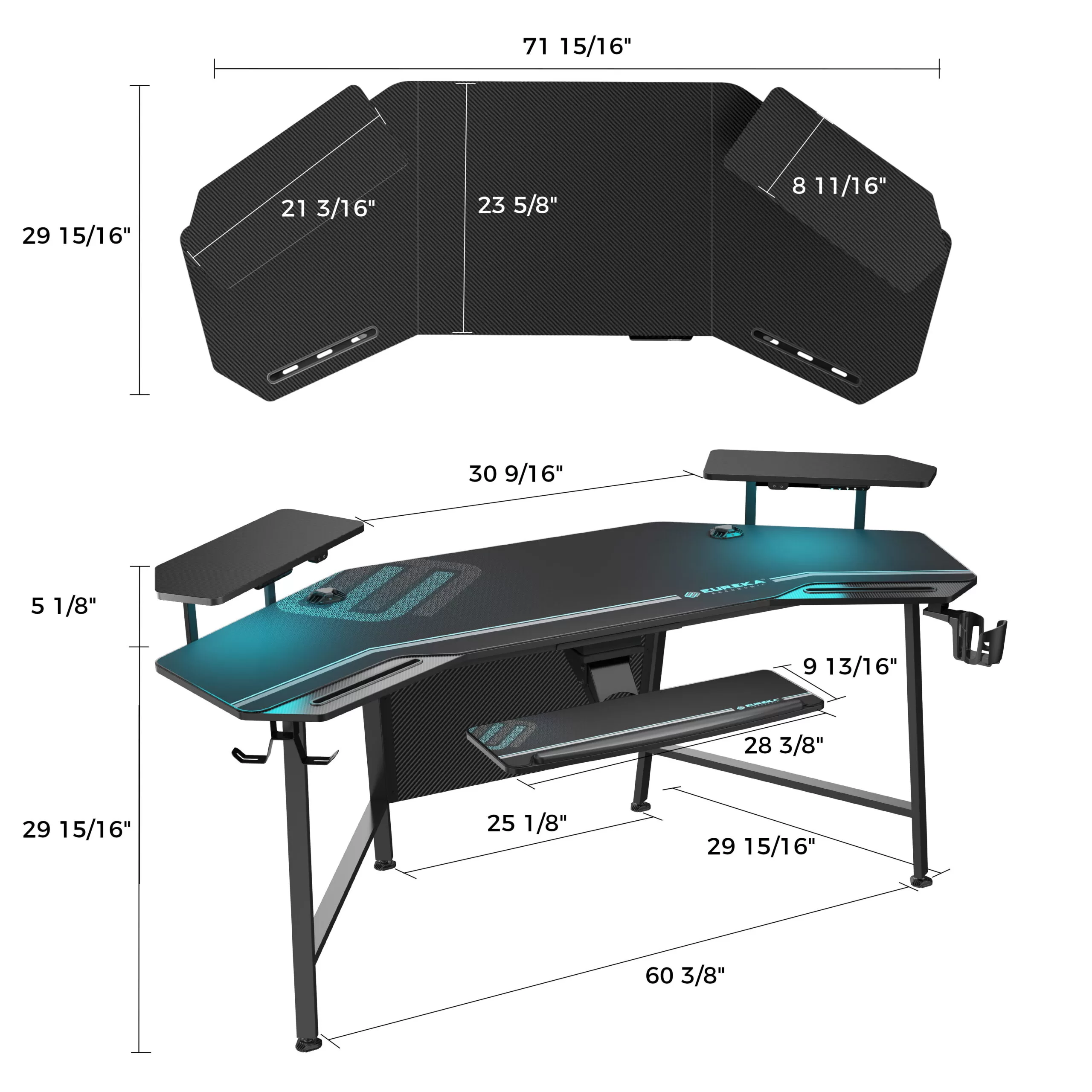 Eureka Ergonomic 72" Large Gaming Desk, Music Studio Desk with Keyboard Tray & RGB LED Light