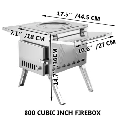 VEVOR Tent Wood Stove 17.5x14.7x10.6 inch, 304 Stainless Steel with Folding Pipe, Portable Wood Stove 95.7 inch Total Height for Camping