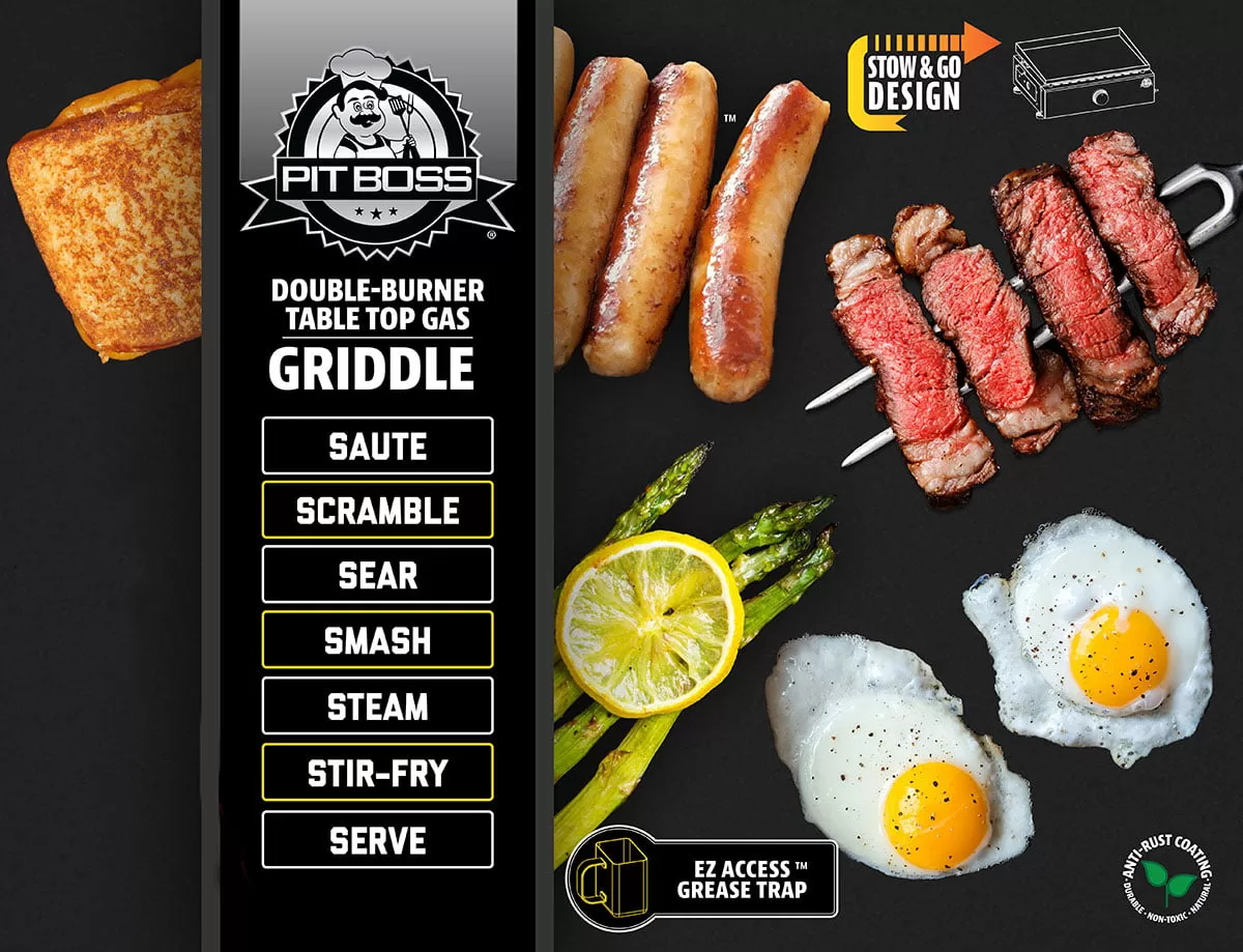 Pit Boss 2 Burner Portable Gas Griddle, Lightweight and portable Cast Iron Griddle